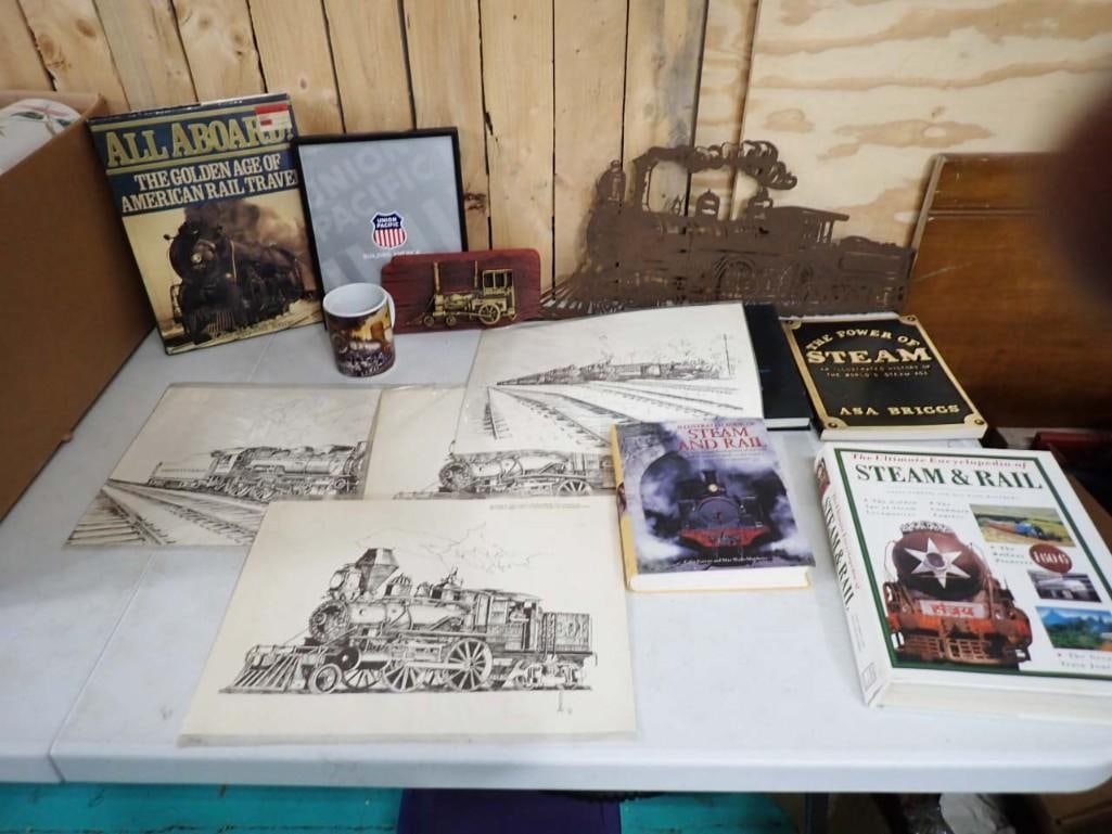 Lot of Railroad Memorabilia incl Metal Train Wall Hanging, 6 Railroad Books, (1 of 8)