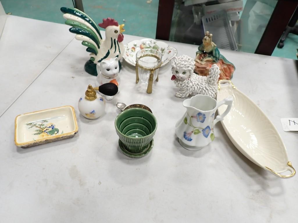 Collectibles incl Spaghetti Cat, Limoges Small Pitcher, W Germany Atomizer, Figurine, McCoy Planter, (1 of 16)