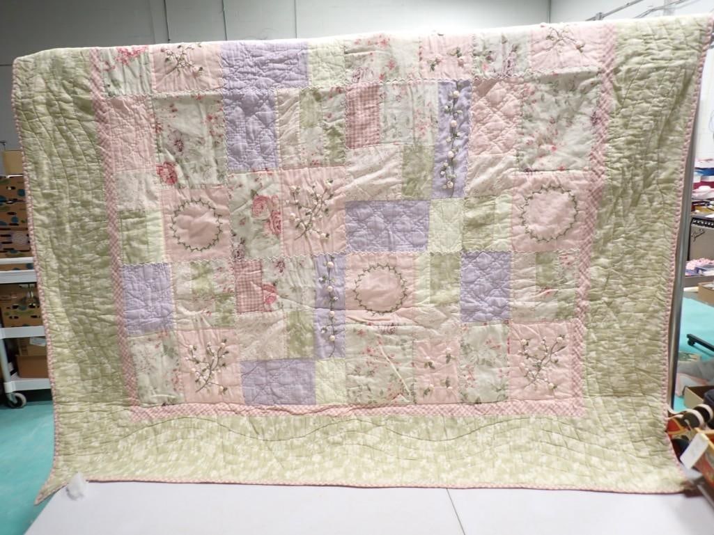 Handmade Quilt with Embroidery Approx 7 ft x 5'4": Handmade Quilt with Embroidery Approx 7 ft x 5'4"