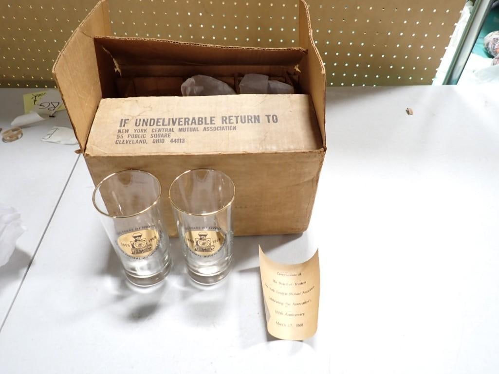 6 New York Central Mutual Association 100 Years of Service Drinking Glasses in Original Libbey Box: 6 New York Central Mutual Association 100 Years of Service Drinking Glasses in Original Libbey Box