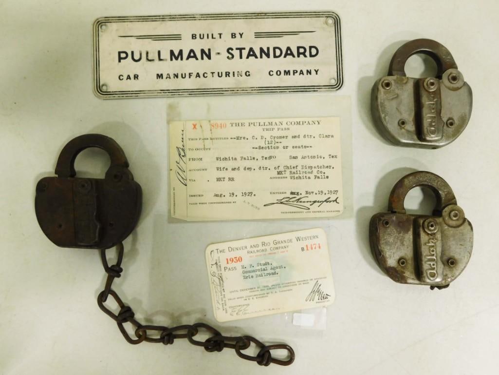 Lot of Railroad Items incl 2 Illinois Central RR Locks, (1 of 4)
