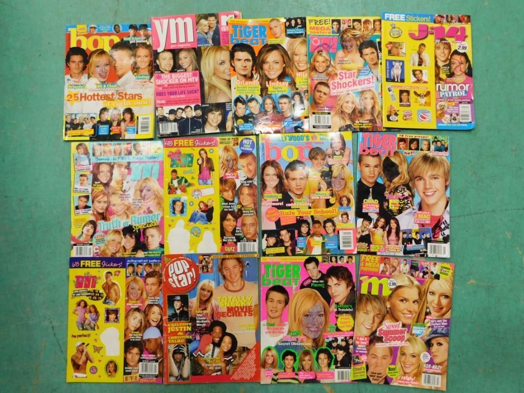 Magazines from the Early 2000's incl M, Tiger Beat, Pop Star, Bop, etc: Magazines from the Early 2000's incl M, Tiger Beat, Pop Star, Bop, etc Condition: these may have writing in them and/or tears, missing pages, etc. Some have writing on the covers