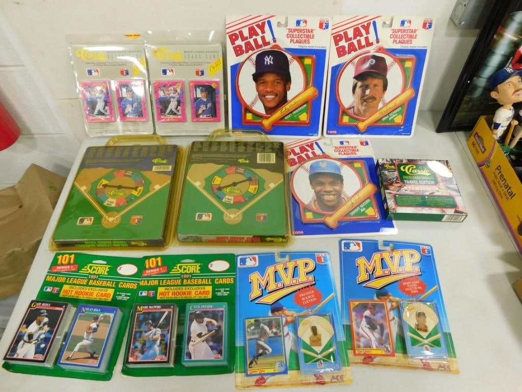 Sports Lot incl New in Package Baseball Cards, Spinner Game, Play Ball Superstar Collectible Plaques: Sports Lot incl New in Package Baseball Cards, Spinner Game, Play Ball Superstar Collectible Plaques, etc