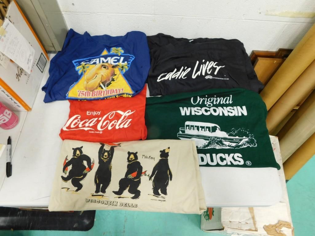 T-Shirt Lot including Camel Cigarettes, Coca Cola, Wisconsin Dells Ducks, Eddie and the Cruisers: T-Shirt Lot including Camel Cigarettes, Coca Cola, Wisconsin Dells Ducks, Eddie and the Cruisers