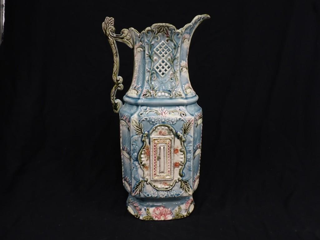 Victorian Majolica Pitcher with Bilateral Design (1 of 8)