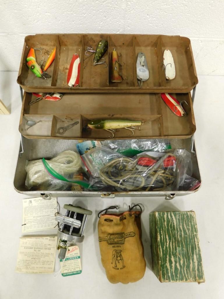 Vintage Fishing Tackle Box, Lures, and Boxed Reel (1 of 6)