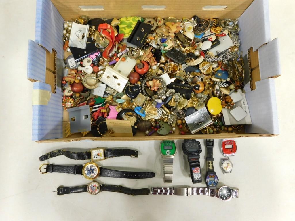 Lot of Costume Jewelry and Watches incl Mickey Mouse Watch, Batman, Watch, Green Bay Packers Watch,: Lot of Costume Jewelry and Watches incl Mickey Mouse Watch, Batman, Watch, Green Bay Packers Watch, etc. All are untested