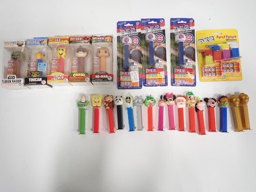 Assorted Pez Dispensers including some new in packages - Chicago Cubs, Whistles, Star Wars, Sponge B (1 of 8)