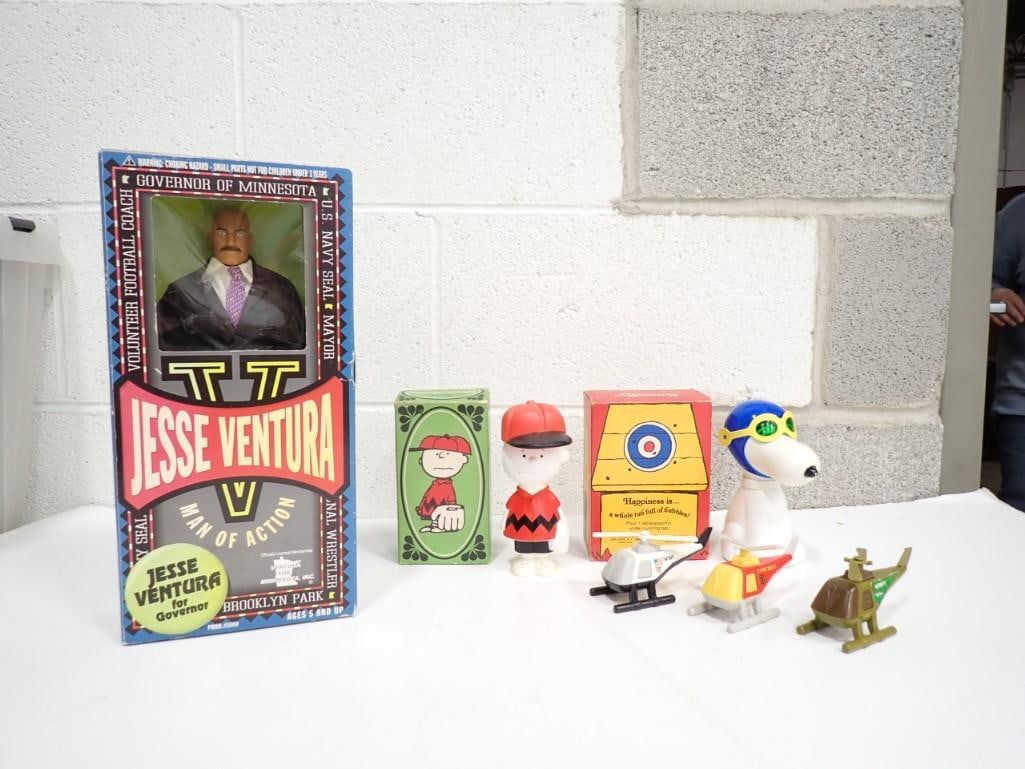 Toy Lot including Jesse Ventura Doll - new in package, Peanuts, Mini Helicopter toys (1 of 6)