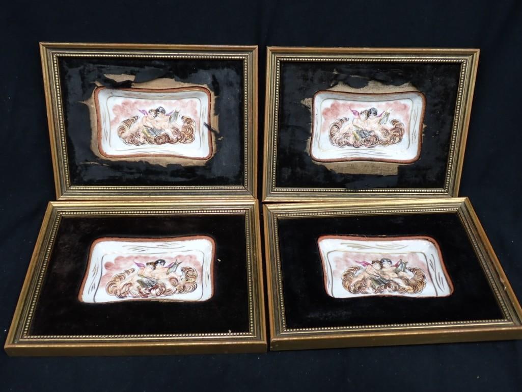 Set of 4 Framed French Painted Small Serving Trays with Cherub Design (1 of 12)