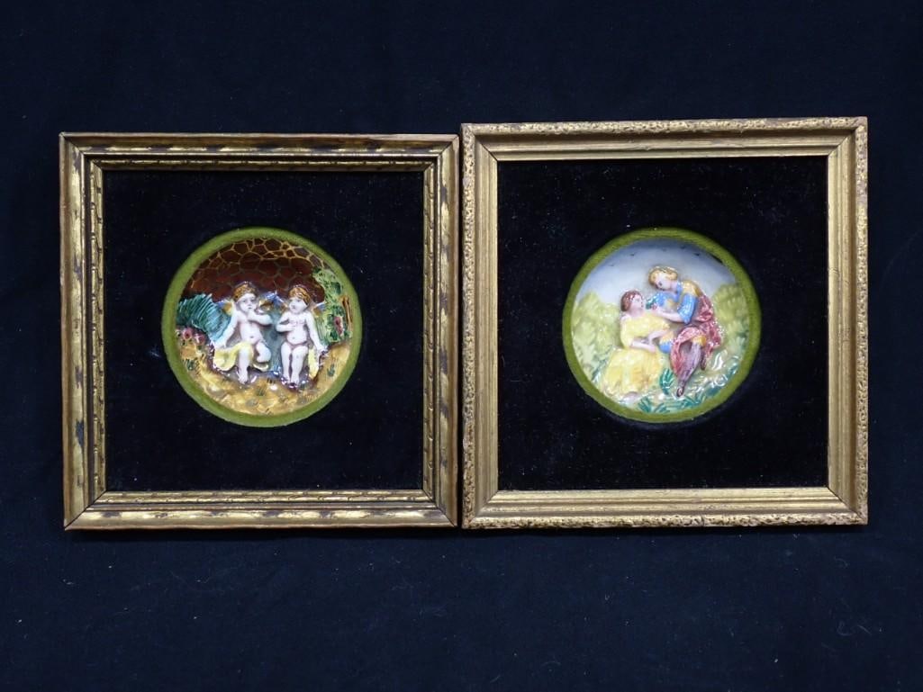 Pair of Framed Decorative Plates - cherub design and a couple (1 of 7)