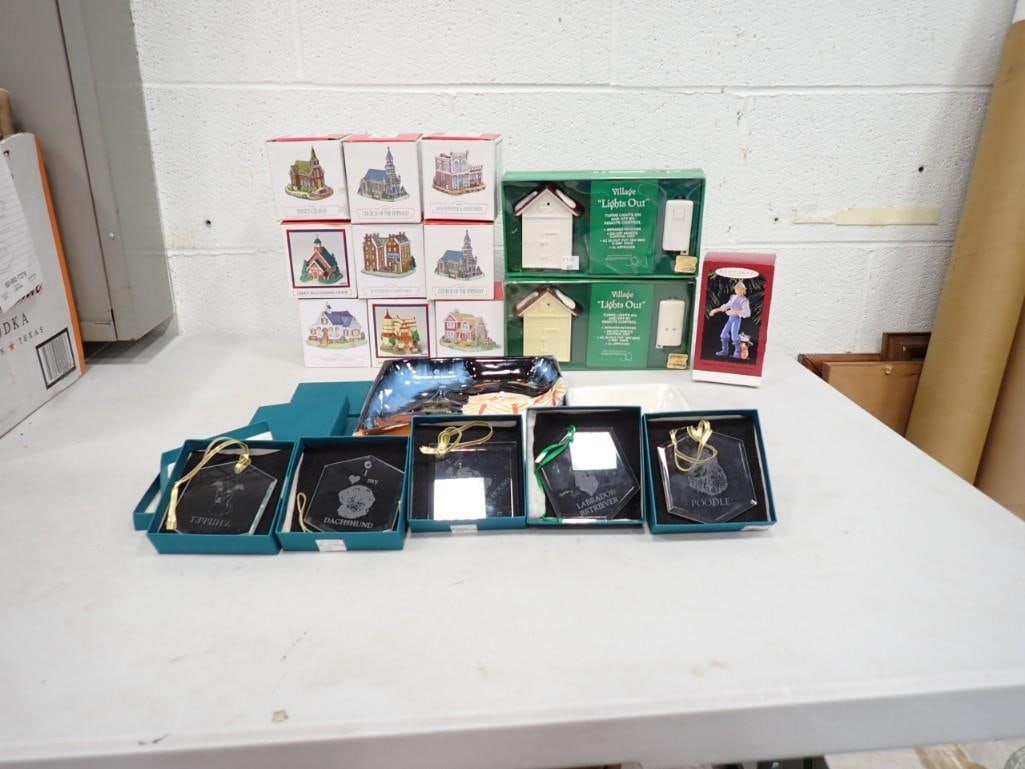 Misc. Lot - Etched Glass Dog Ornaments, Hallmark Keepsake, Village Lights Out, Liberty Falls Collect (1 of 5)