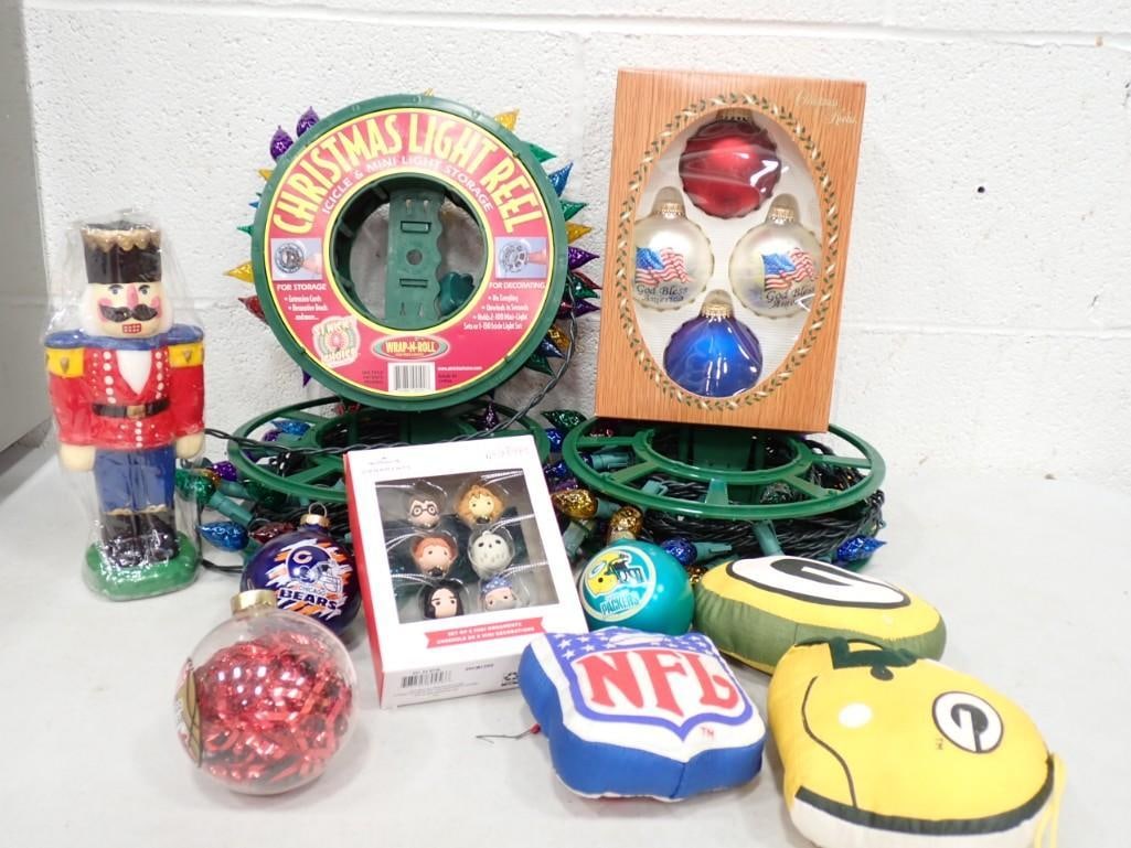Christmas Lot, etc. Including Lights, ornaments, Sports - Chicago Bears, Green Bay Packers, Nutcrack (1 of 5)