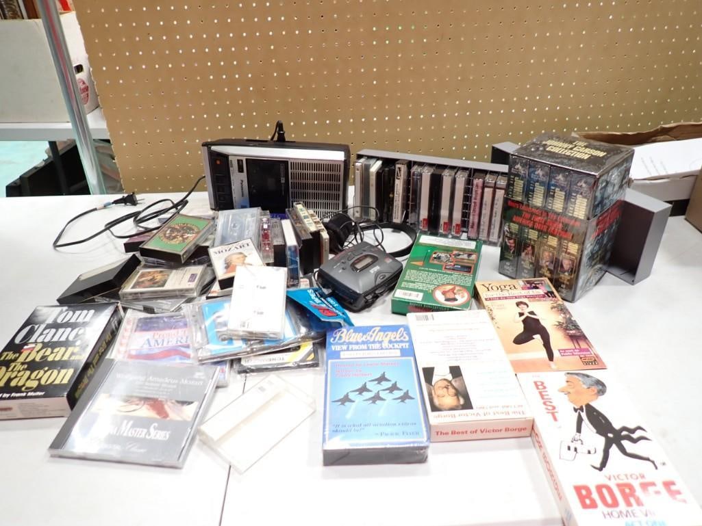 Vintage Media Lot including Cassette Recorder, Portable Player, Cassettes, VHS Tapes, etc. (1 of 5)