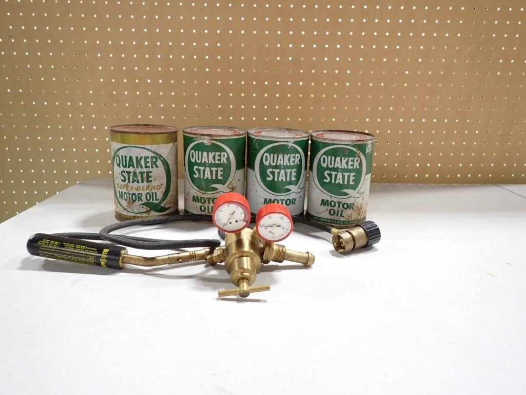 Vintage Quaker State Oil Cans and a Benzomatic Torch (1 of 4)
