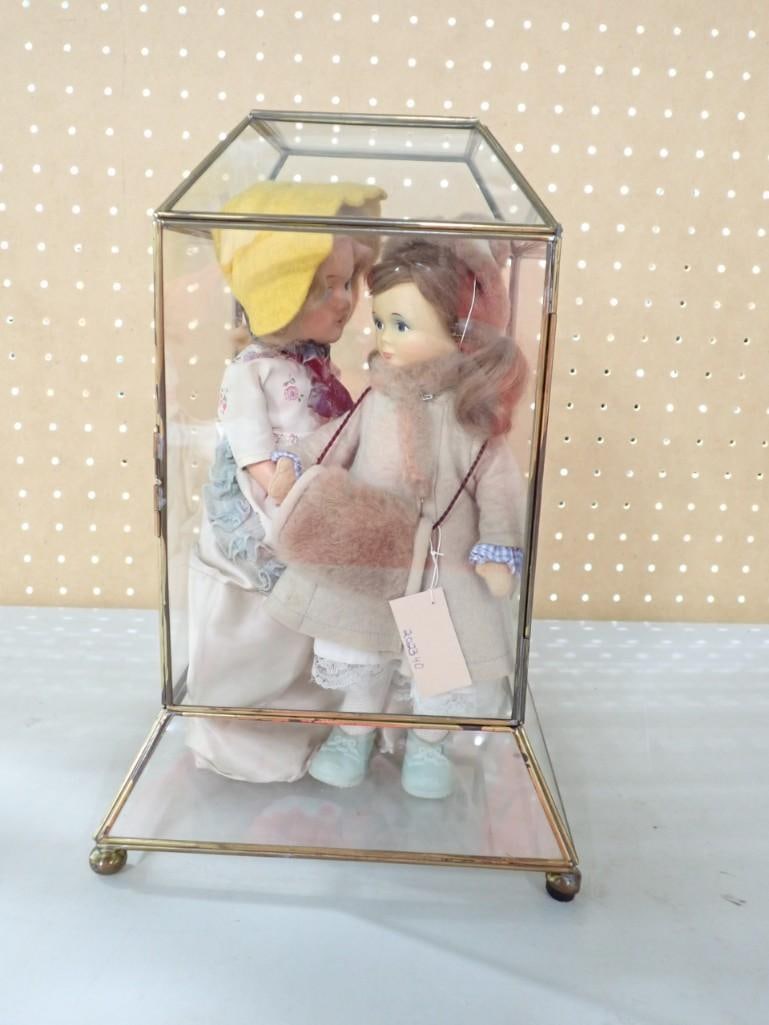 Pair of Dolls in a glass display case including Old Cottage Toys of Rustington Sussex England (1 of 4)