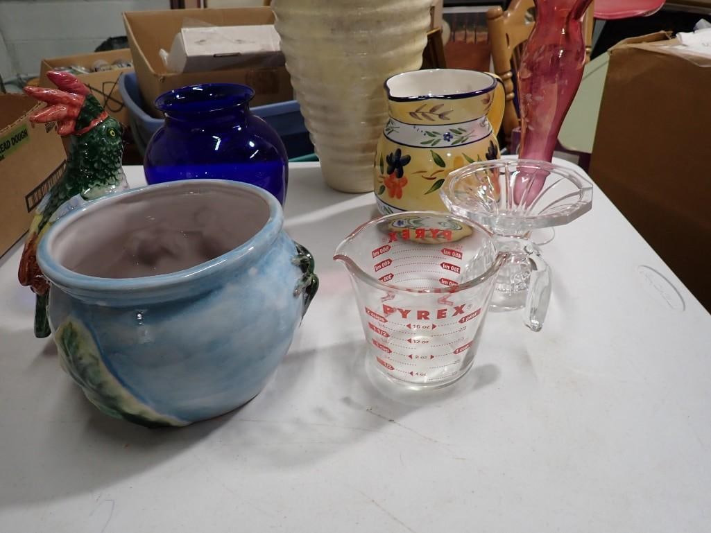 Lot of Vases & Pitcher incl Haeger Vase, Painted Pitcher, Vintage Glass Vase, Pyrex Measuring Cup, (1 of 4)