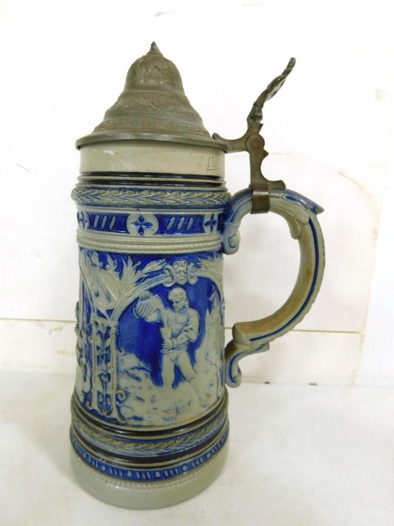 Antique Beer Stein with Blue Salt Glaze Marked 803 Germany (1 of 7)