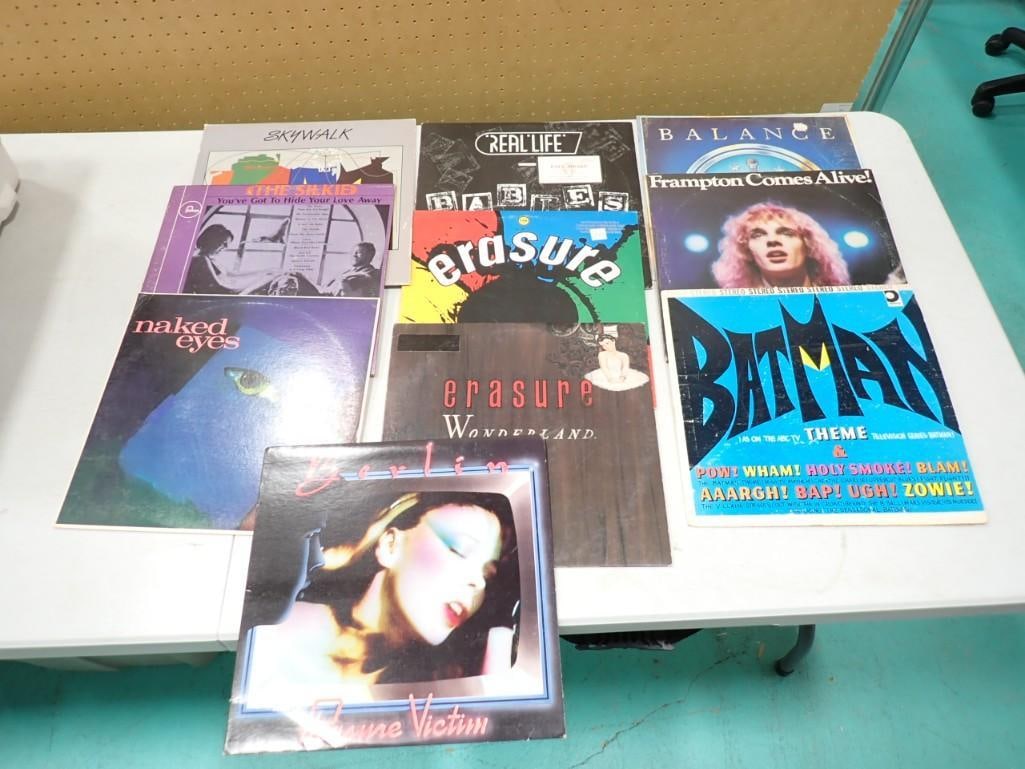 Vinyl record albums including Erasure, Berlin, Framton, Naked Eyes, The Silkie, Skywalk, Real Life: Vinyl record albums including Erasure, Berlin, Framton, Naked Eyes, The Silkie, Skywalk, Real Life, BatMan, etc.