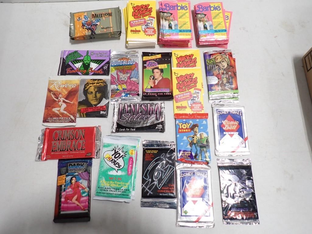 Trading Cards incl Barbie, Wacky Packages, Toy Story, Michael Jackson, Elvis,: Trading Cards incl Barbie, Wacky Packages, Toy Story, Michael Jackson, Elvis, Boris, Yo MTV Raps, Rowena, etc. All sealed packages