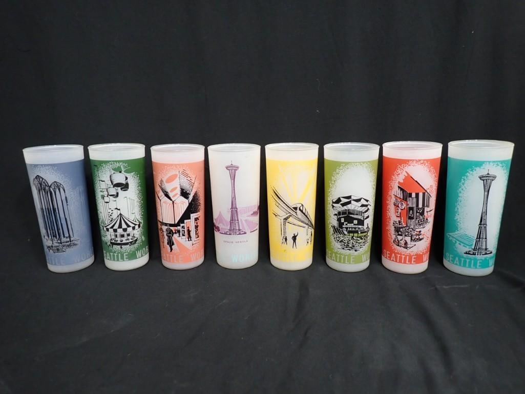 1962 Seattle World's Fair Frosted Glass Tumblers Set of 8: 1962 Seattle World's Fair Frosted Glass Tumblers Set of 8