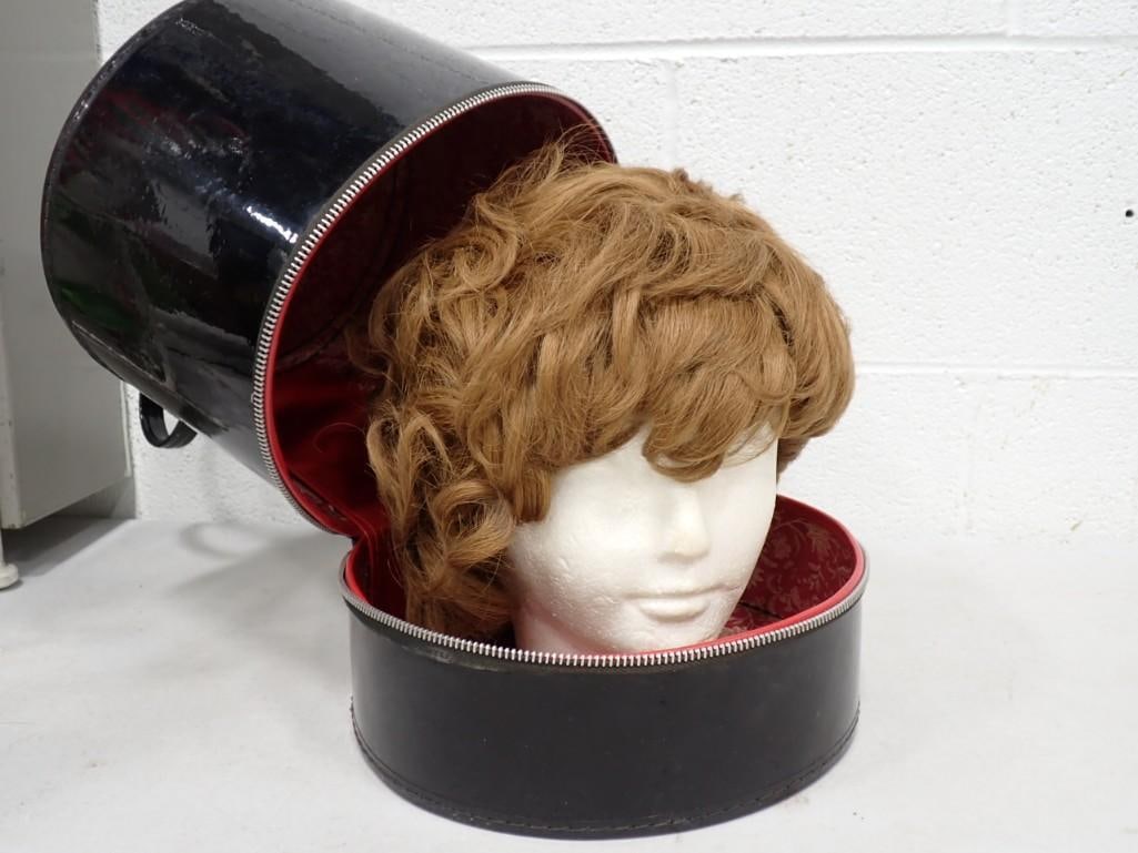 Vintage Hat Case with Wig and Styrofoam Stand or Head (1 of 9)