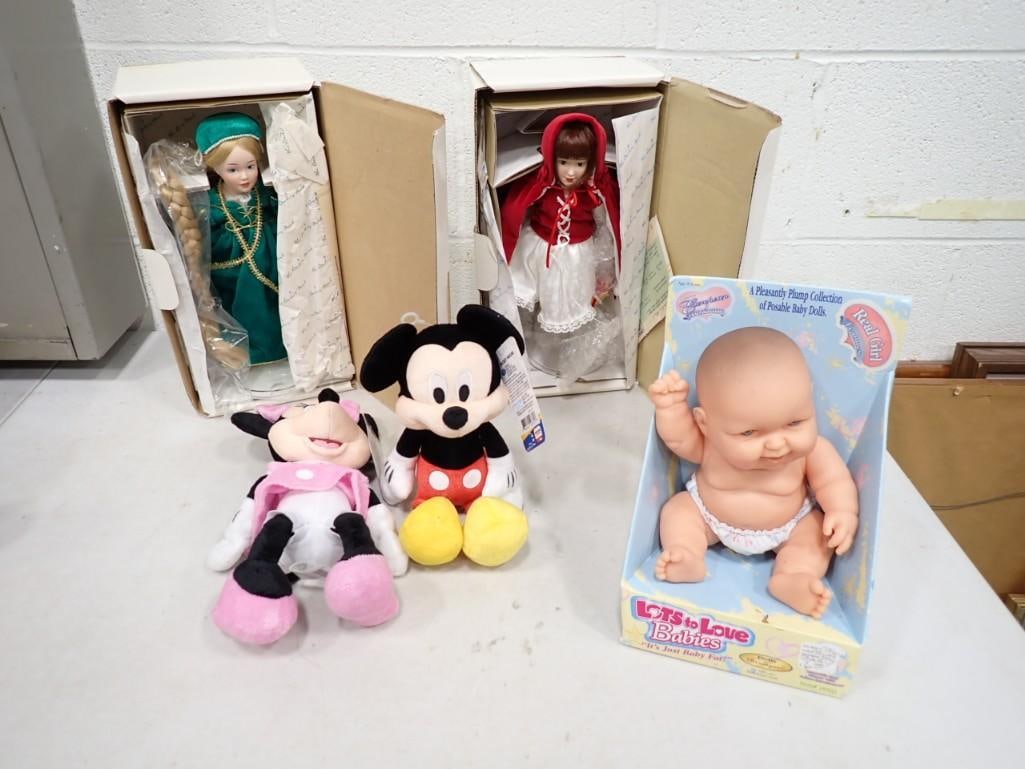 5 Dolls incl 2 2 Danbury Mint Red Riding Hood NIB, 1 New Mickey Mouse Plush, 1 New Minnie Mouse Plus (1 of 8)