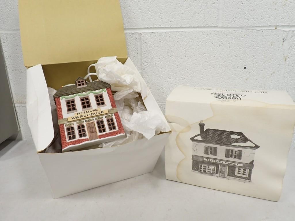2 Dept 56 Scrooge and Marley Counting House and M Fezziwig Warehouse: 2 Department 56 Scrooge and Marley Counting House Dickens Village Series Heritage Village Collection and M Fezziwig Warehouse Christmas Village Building. Scrooge & Marley Counting House is in the 