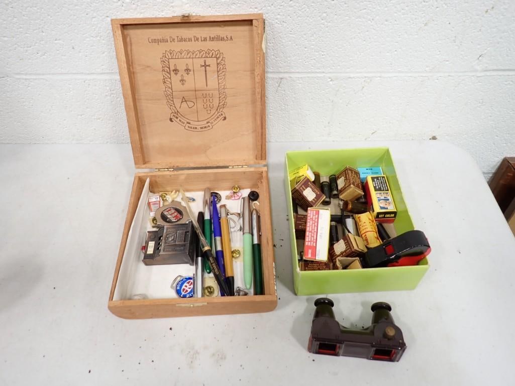 Smalls lot including vintage pens, buttons, Novel View Viewer and film / slides,: Smalls lot including vintage pens, buttons, Novel View Viewer and film / slides,