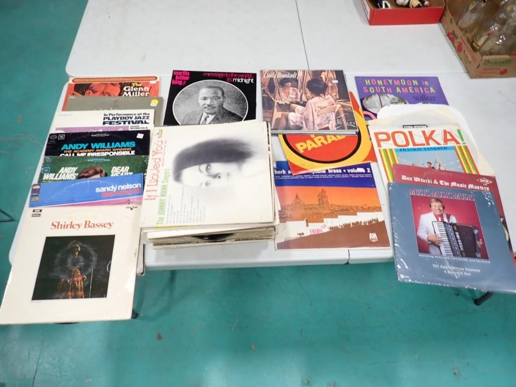 Vinyl Record Lot including MLK, Shirley Bassey, Polka, Andy Williams, Linda Ronstadt, Glenn Miller,: Vinyl Record Lot including MLK, Shirley Bassey, Polka, Andy Williams, Linda Ronstadt, Glenn Miller,etc.