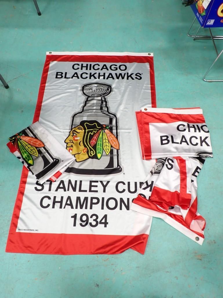 4 Chicago Blackhawks Flags or Banners incl Stanley Cup Champions (1 of 5)