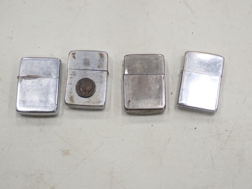 Lot of Vintage Zippo Lighters - some are very old: Lot of Vintage Zippo Lighters - some are very old including one with a Netherlands coin - Wilhelmina Koningin der Nederlanden coin