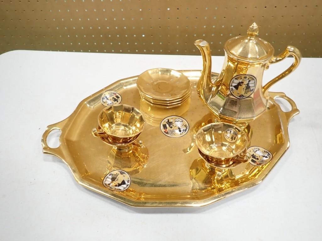 Gold Gilt German Porcelain Tea Service Set - Schlaggenwald (1 of 8)