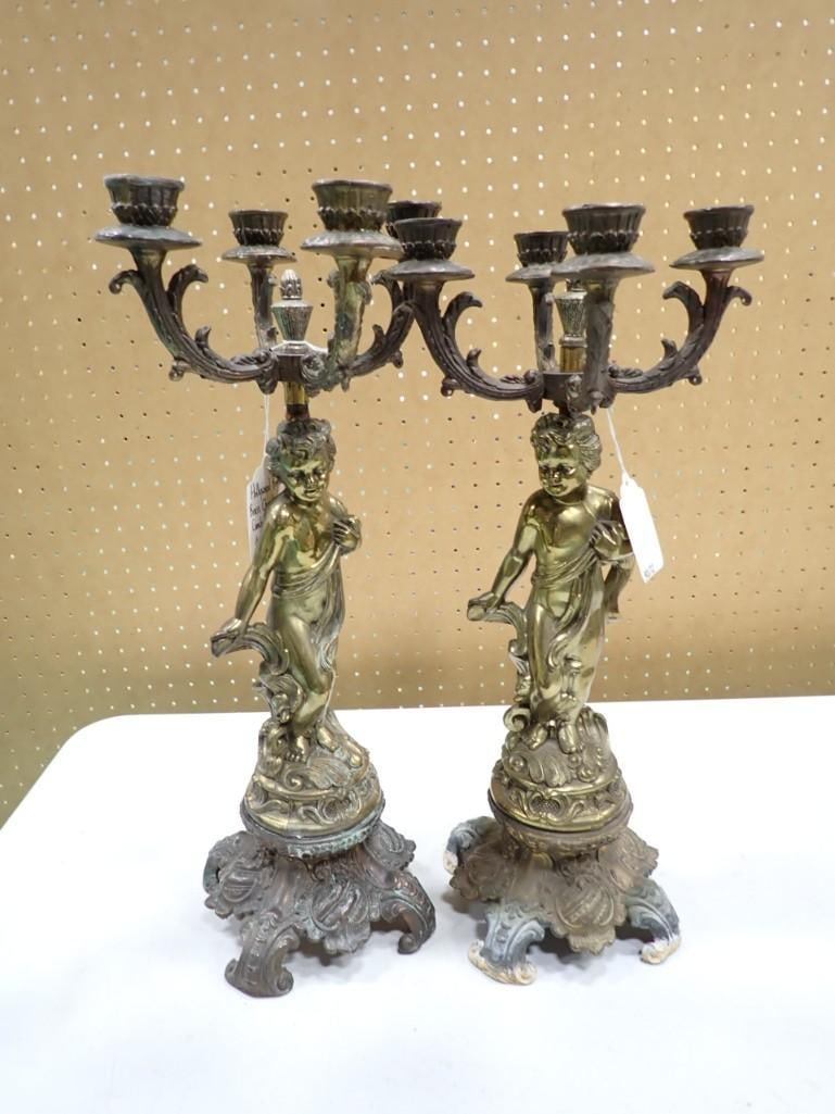Pair of Hollywood Regency Brass Cherub Candelabras (1 of 9)