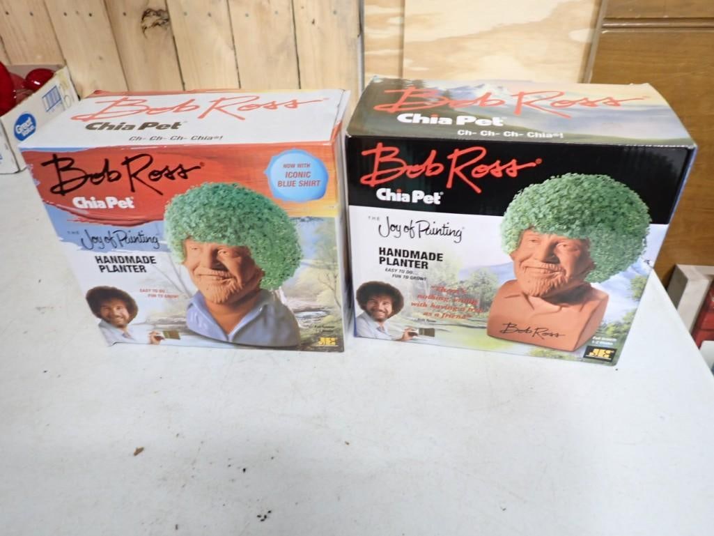 Pair of New in Box Bob Ross Chia Heads - one with the Iconic Blue Shirt: Pair of New in Box Bob Ross Chia Heads - one with the Iconic Blue Shirt - grow some happy trees on his head!