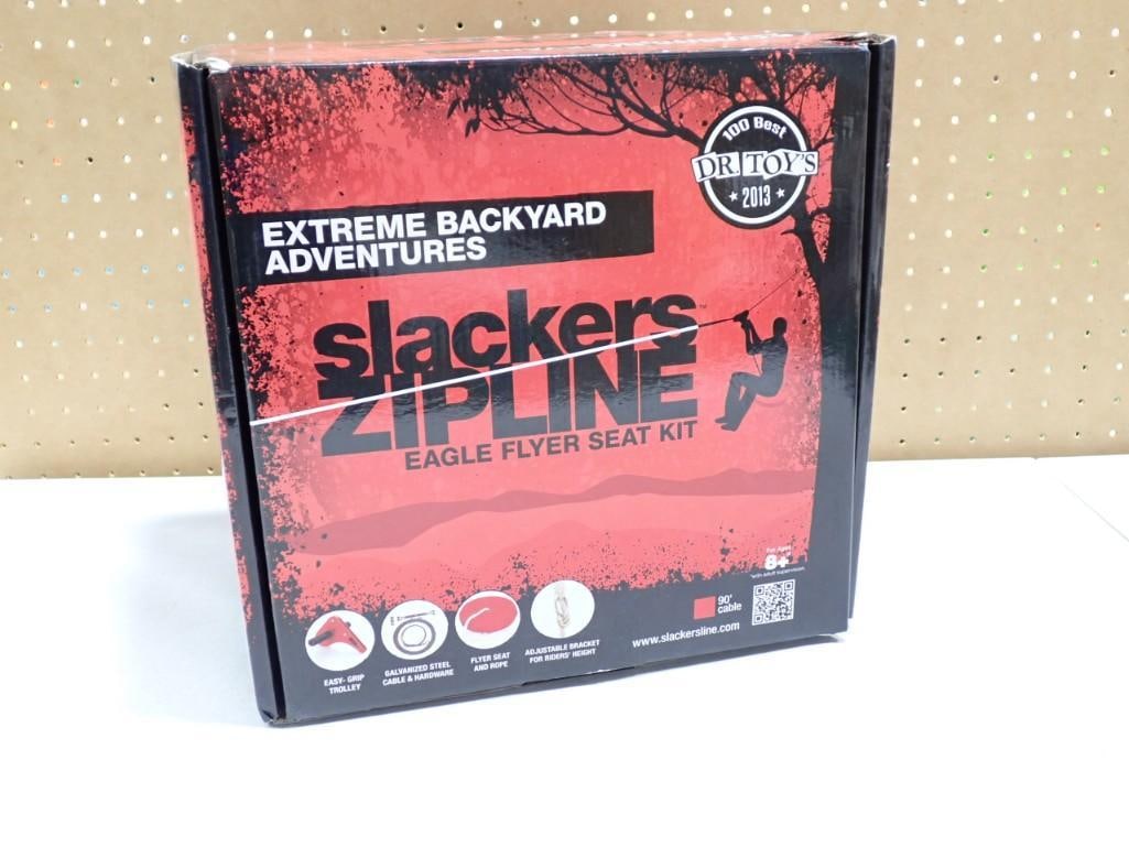 Slackers Zipline Eagle Flyer Seat Kit Backyard Zipline: Slackers Zipline Eagle Flyer Seat Kit Backyard Zipline . Condition: box has been open, Appears lightly used. Includes everything that you see in the pictures