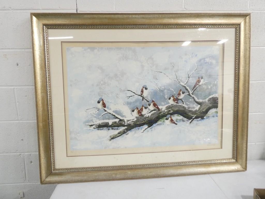 Nay Karp Artist Proof Pencil Signed 48" x 38 1/2" Winter Bird Scene (1 of 5)