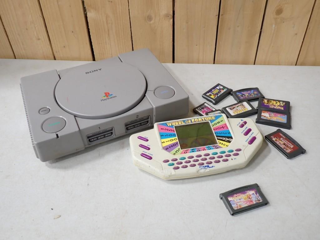 Video Game Lot including Sony PlayStation, Wheel of Fortune Handheld, Gameboy Advance Games: Video Game Lot including Sony PlayStation, Wheel of Fortune Handheld, Gameboy Advance and Nintendo DS Games including Barbie, Catz, Bratz, High School Musical, Hello Kitty, etc.