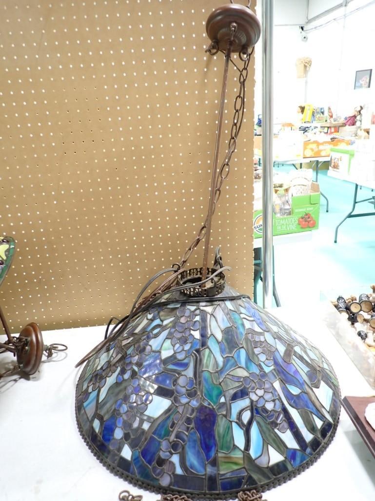 Large Stained Glass Hanging Lamp with Rose Flower Pattern (1 of 1)