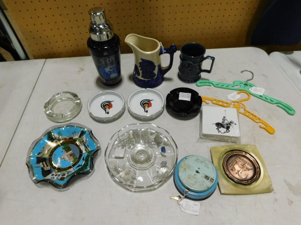Collectibles incl Ashtrays, Small Ceramic Pitcher with Blue Design, (1 of 12)