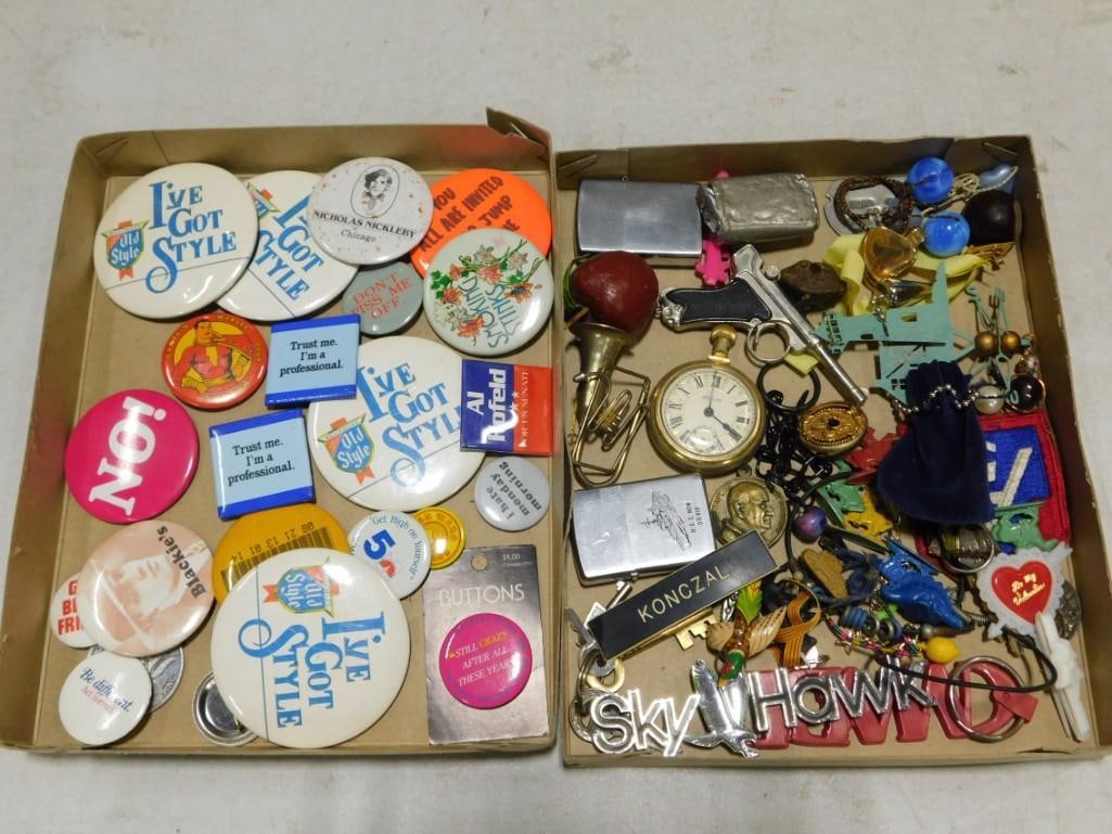 Lot of Smalls incl Pocket Watch, Car Emblem, Lighters, Buttons, etc (1 of 6)