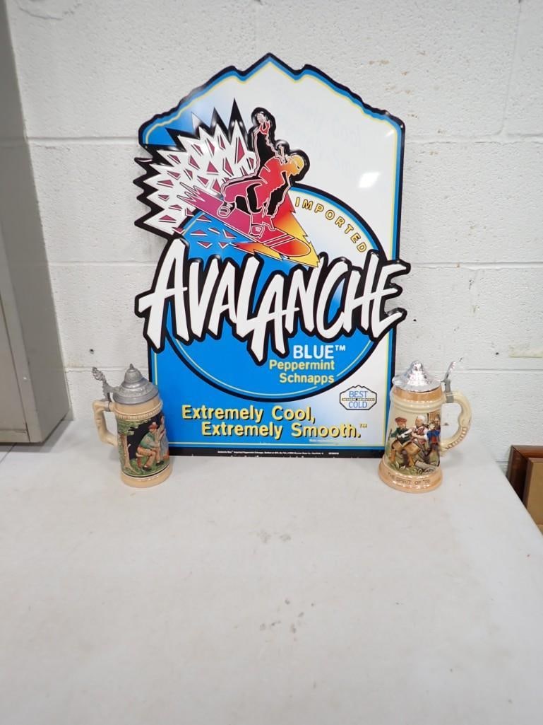 Avalanche Blue Schnapps Metal Sign and 2 Beer Steins (1 of 5)