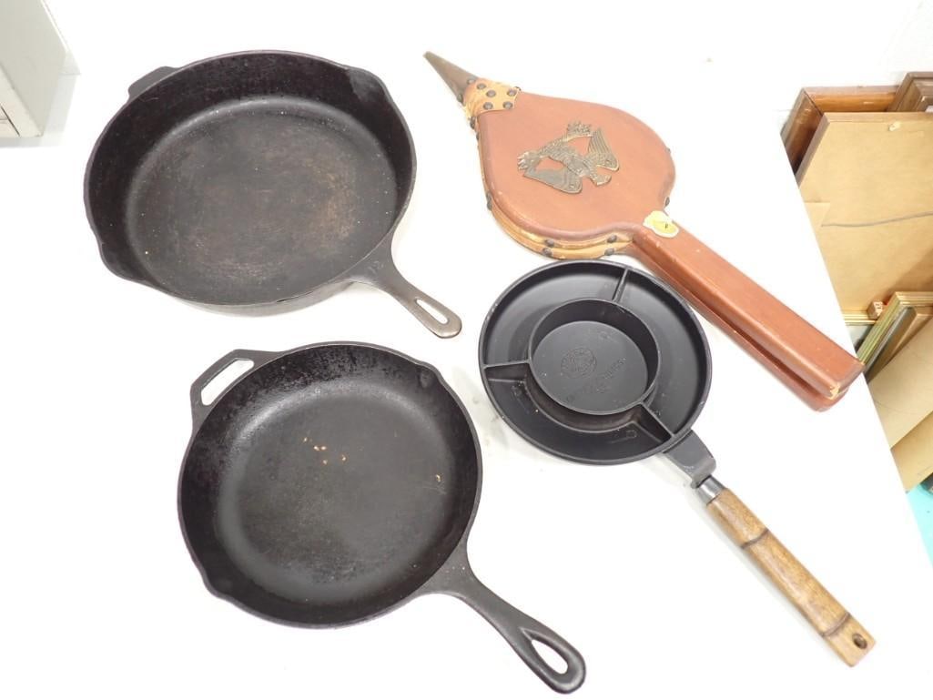 2 Cast Iron Skillets incl Lodge and 13 1/2" Made in USA, Nordic Ware Crepes N Things Pan, Vintage Be (1 of 7)
