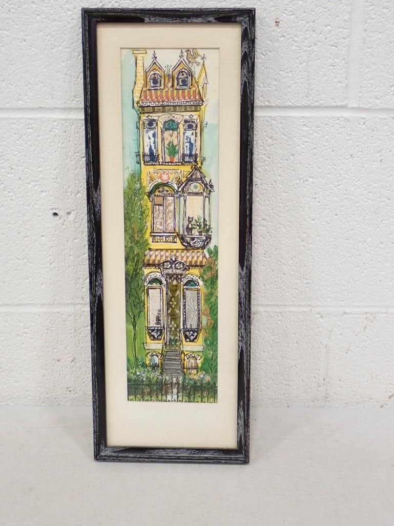 Marcella Lewin (American, 1918-2004); Yellow House: Waterolor, Ink, and Collage: Marcella Lewin (American, 1918-2004); Yellow House: Waterolor, Ink, and Collage. Signed "M Lewin" lower middle