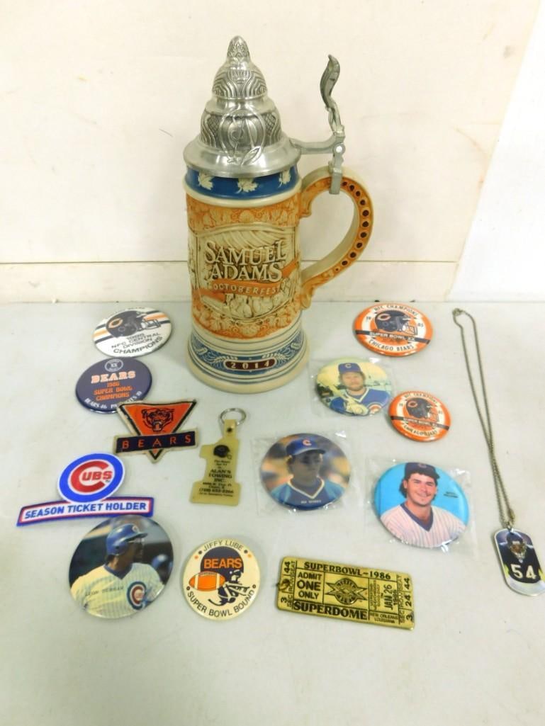Collectibles incl Sports Buttons, Samuel Adams Beer Stein, Etc (1 of 7)