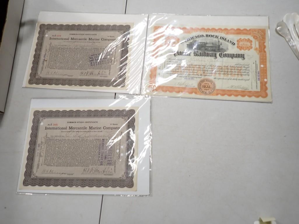 3 Stock Certificates incl 2 International Mercantile Marine Company Dated November 8 and 12 and 1 Th (1 of 5)