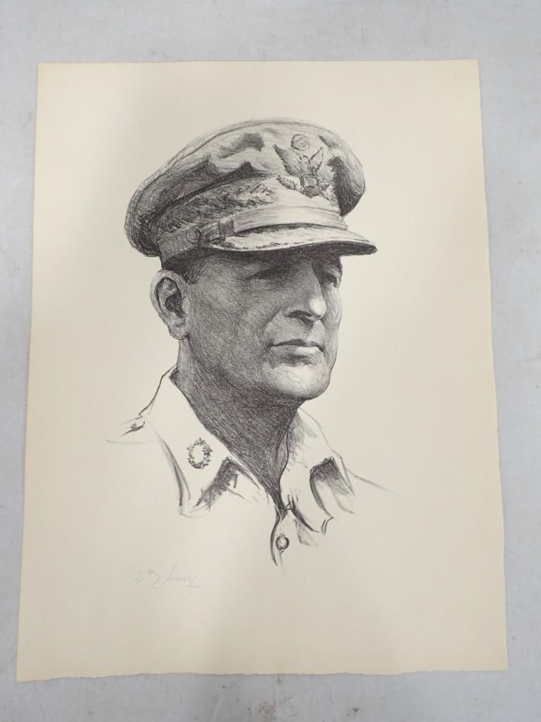 Samuel J. Woolf (American, 1880-1948), Portrait of General Douglas MacArthur, Lithograph, Pencil Sig (1 of 5)