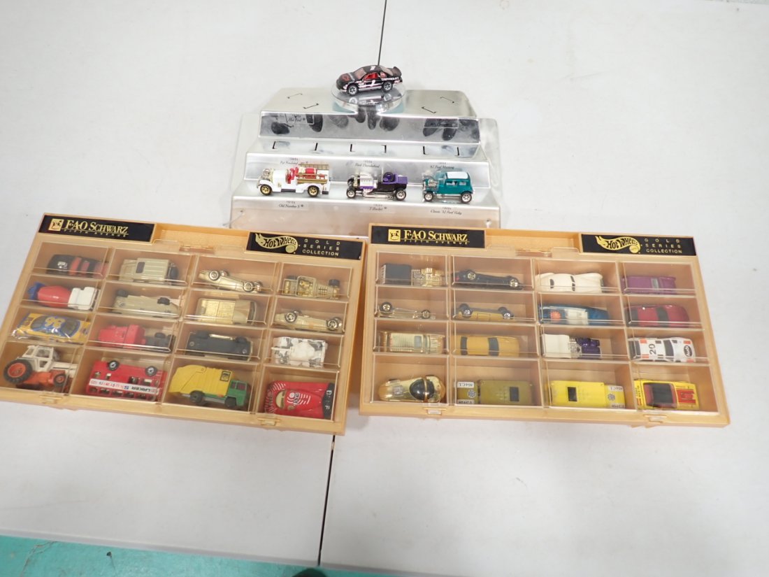 Toy Cars and Vehicles in 2 Hot Wheels FAO Schwarz Gold Series Collection Cases and Another Display (1 of 20)