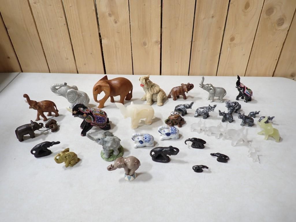 Lot of Small Animal Figures Mostly Elephants incl Carved, Ceramic, Stone, Etc (1 of 9)