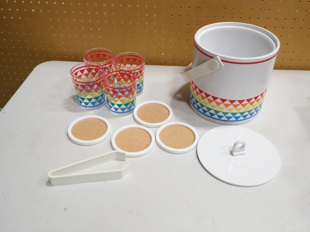 Itemakers Ice Bucket Set - 4 cups, 4 coasters, pick, and ice bucket - rainbow pattern (1 of 5)